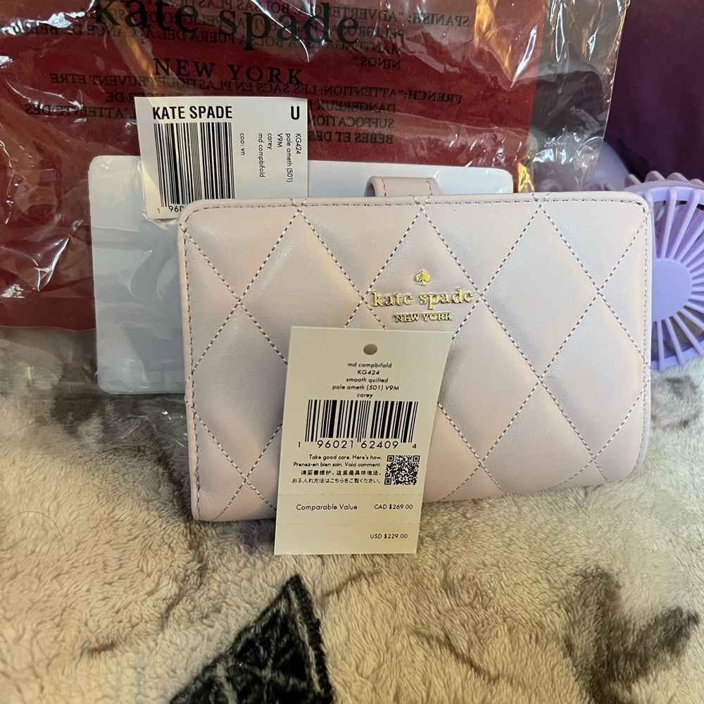 Kate Spade smooth quilted wallet nwt pale amethyst not from outlet